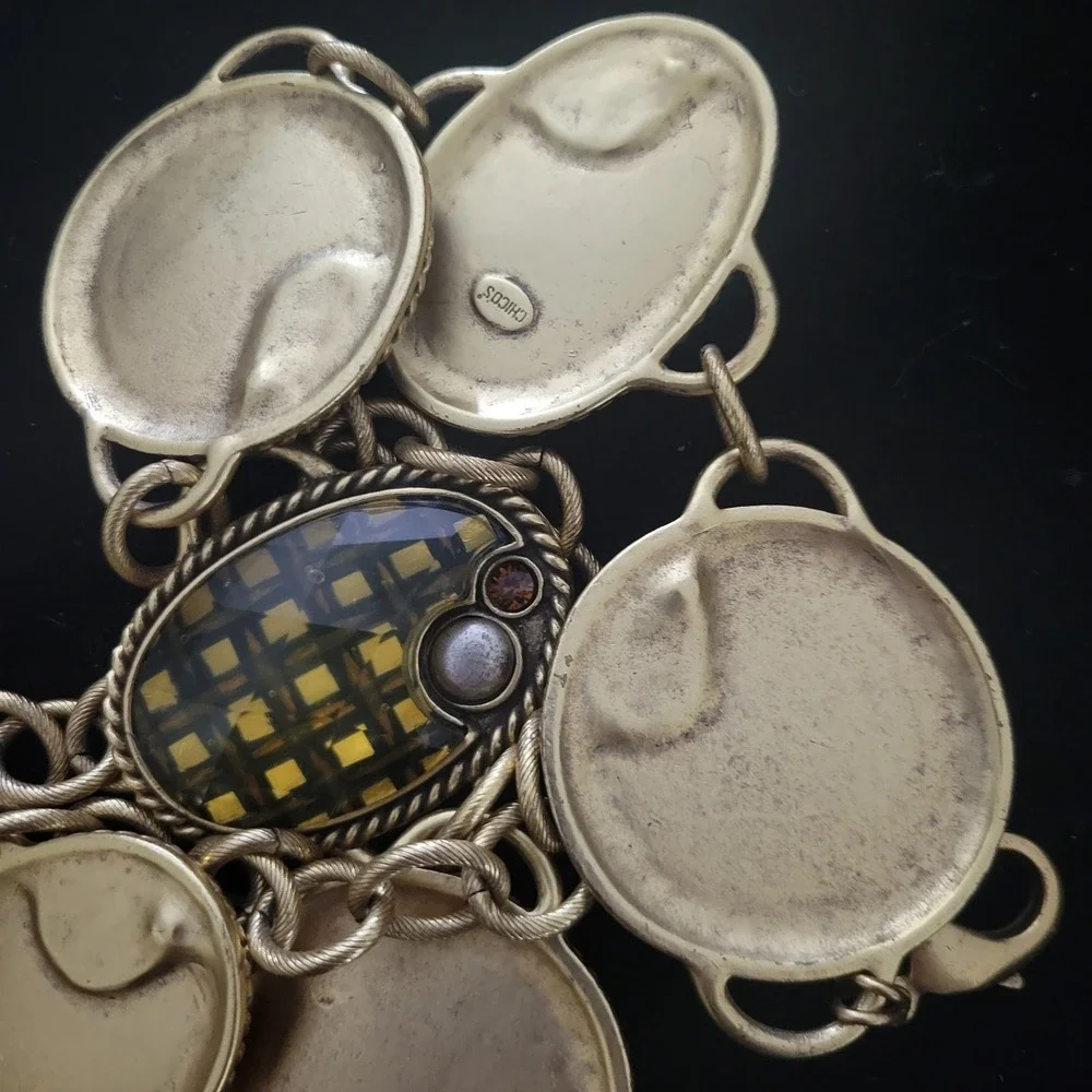 Chico's Vintage Brass Medallion Lucite Rhinestone Chain Belt 38